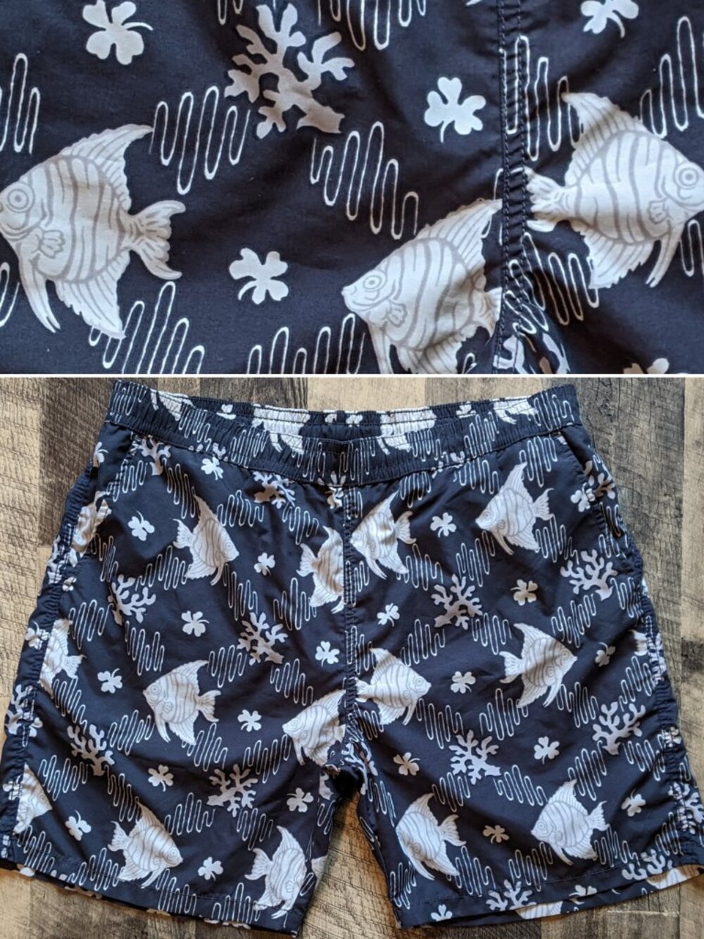 Reyn Spooner Swim Trunks Fish Print Navy Blue Large